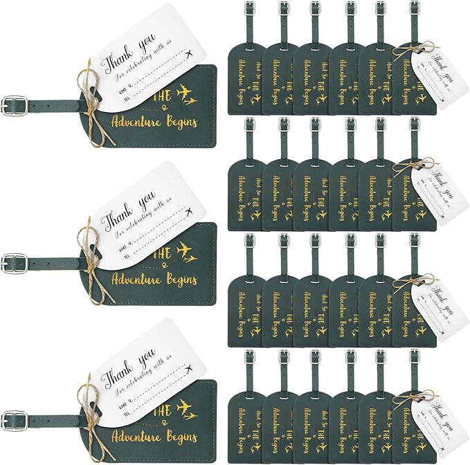 Sweetude 48 Sets Leather Luggage Tag Bulk and So The Adventure Begins Luggage Tags with Name Card for Wedding Bridal Shower B
