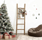 Wooden Blanket Ladder Natural & Motley Wood - Leaning Wall Decor for Bedroom, Bathroom, Living Room - Rustic Quilt Holder & T