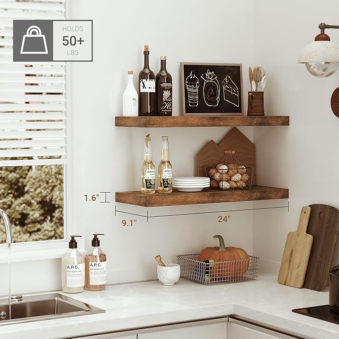 Vivelove Floating Shelves for Wall, 24 inch Wall Shelves for Bathroom Bedroom, Living Room, Kitchen, Office, Rustic Farmhouse