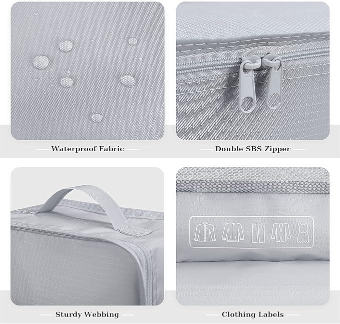 Mossio 6 Set Packing Cubes with Shoe Bag - Lightweight Travel Luggage Suitcase Organizers