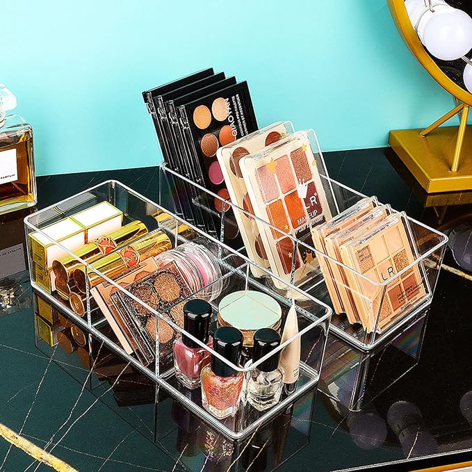 JessLab Acrylic Organizer, 2PK Cube Sections Makeup Organizer for Drawer, Makeup Organizer for Vanity, Countertop, Bathroom, 