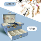 Dajasan Jewelry Organizer Box, Large Jewelry Boxes for Women Girls, Space-Saving 3 Layers Jewelry Storage Case with Drawer, G