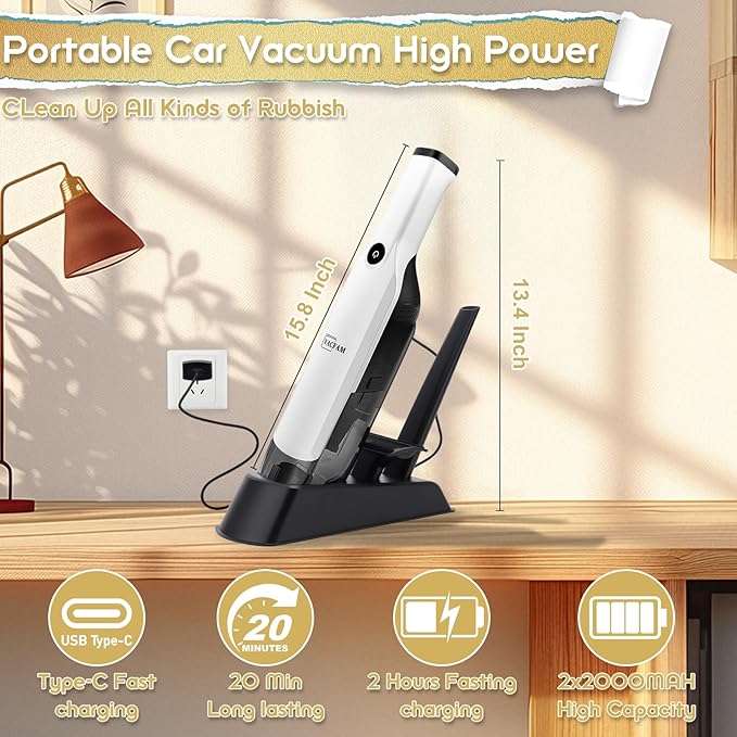 Handheld Vacuum Cordless,Dust Busters Cordless with Storage Dock,15KPA High Power Portable Vacuum Vordless,USB Quick Charge,M