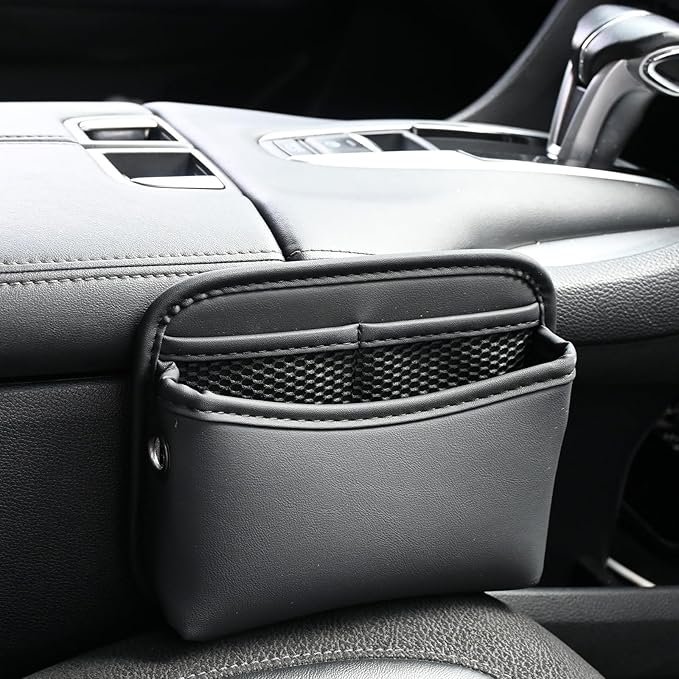 Car Seat Side Storage Pocket, PU Leather Car Console Organizer Pocket, Multifunctional Console Side Organizer Bag Suitable for Storing Mobile Phones Keys and Wallets