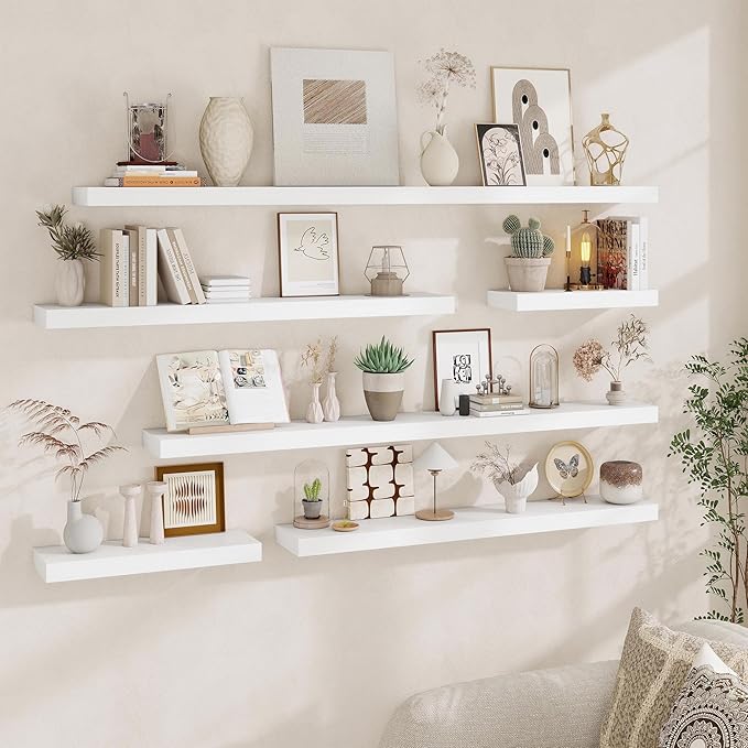 Fun Memories Floating Shelves for Wall, 48Inch Long Floating Shelves Set of 1, Hanging Shelf with Invisible Brackets, Wood Sh