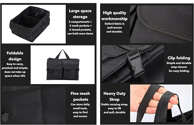 Trunk Organizer for Car - 52L Large Capacity Collapsible Multi Compartments Storage Organizer, Portable Car Storage Box for
