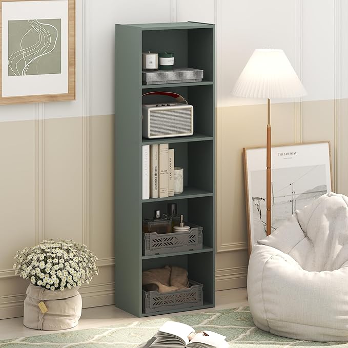 Furinno LUDER Book Shelf, 5-Tier Bookshelf, Bookcase with Open Shelves, 9.4 x 15.8 x 52, Easy Assembly, for Living Room, Bedr