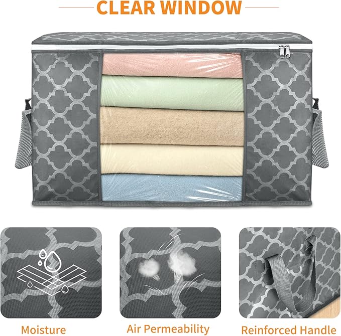 90 L Large Storage Bag Clothes Storage Organizer with Durable Handles for Closet Storage, Comforter, Blanket, Clothing, Beddi
