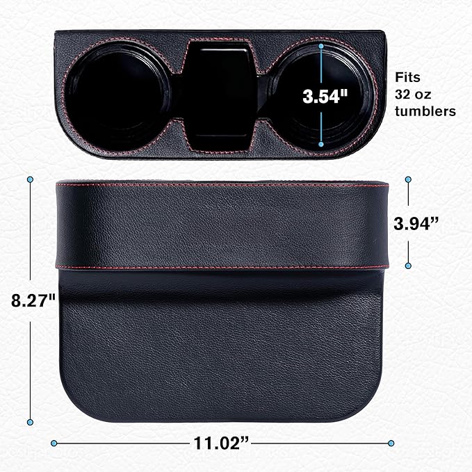 IOKONE Car Cup Holder, Auto Cup Drink Holders，Multifunctional Auto Front Seat Organizer with PU Leather Cover, Gap Filler Storage Box Coin Bucket Console Side Pocket Cell Mobile Phone Holder (Black)