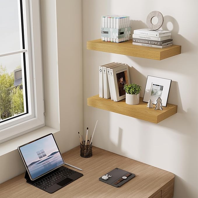 Dreamland 20 Inches Floating Shelves for Wall, 6.7 Inch Deep Floating Shelves Set of 2, Large Display & Storage Shelf, Wall S