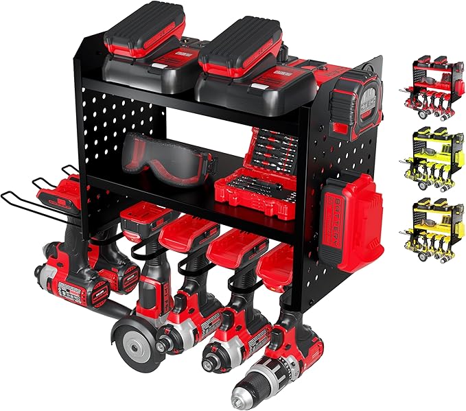 BUILTSTRONG Power Tool Organizer-6 Drill Holder Wall Mount, 3 Tier Heavy-Duty Hand Tool Storage Rack, Utility Racks, Drill Ho