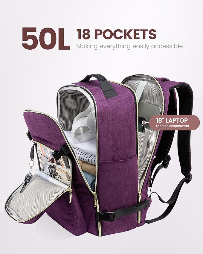 LOVEVOOK Travel Backpack for Women & Men 50L,Airline Approved Carry On Backpack Travel Essential,TSA Carry on Luggage,Waterpr