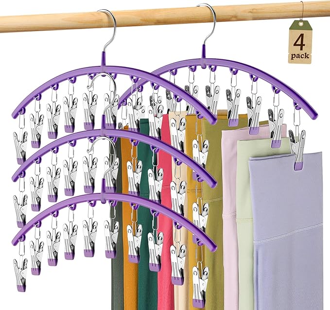 Legging Organizer for Closet, Metal Yoga Pants Hanger w/Rubber Coated 4 Pack w/10 Clips Hold 40 Leggings, Hangers Space Savin