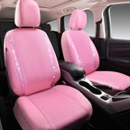 CAR PASS Bling Diamond Car Seat Covers Full Set, Shining Rhinestone Waterproof Faux Leather, Rear with Zipper, Universal Fit Automotive Glitter Crystal Sparkle Strips for Cute Women Girl, Pink