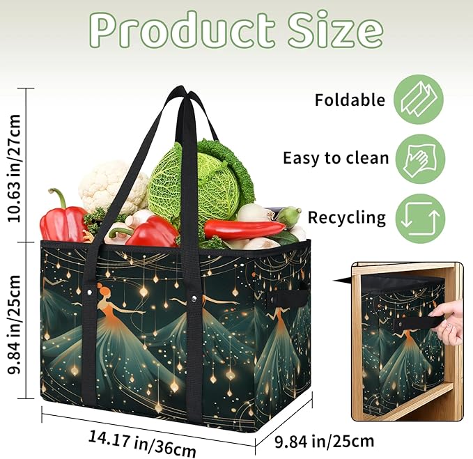 Reusable Grocery Bags Heavy Duty Shopping Bags Foldable Large Tote Bags with Long Handles & Hard Bottom