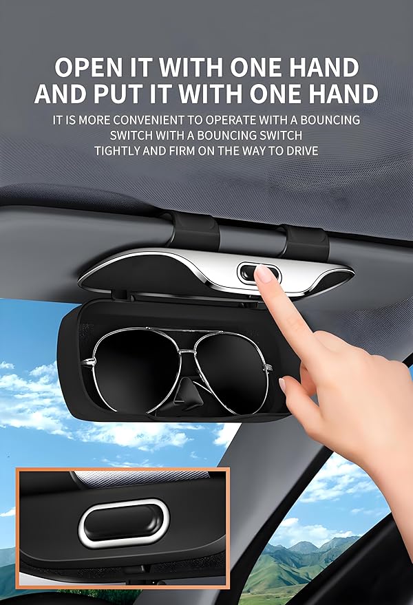 GDQ Sunglass Holder for Car Visor Clip Glasses Case Car Sunglasses Case for Car Sun Visor Glasses Storage Box Car Sunglass Holder Car Visor Accessories Universal for SUV Sedan Truck (Black)