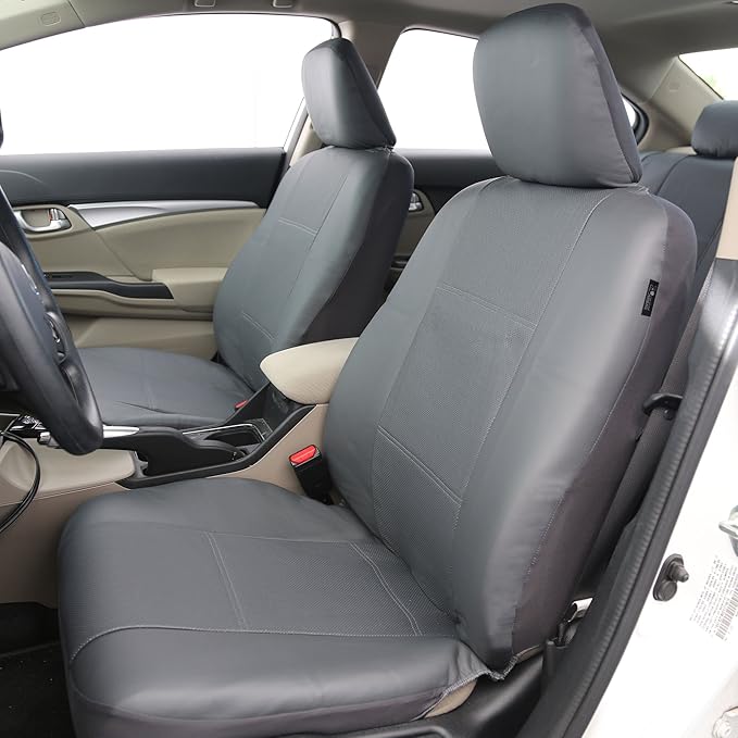 FH Group Front Set Faux Leather Car Seat Covers for Low Back Seat with Removable Headrest, Universal Fit, Airbag Compatible S