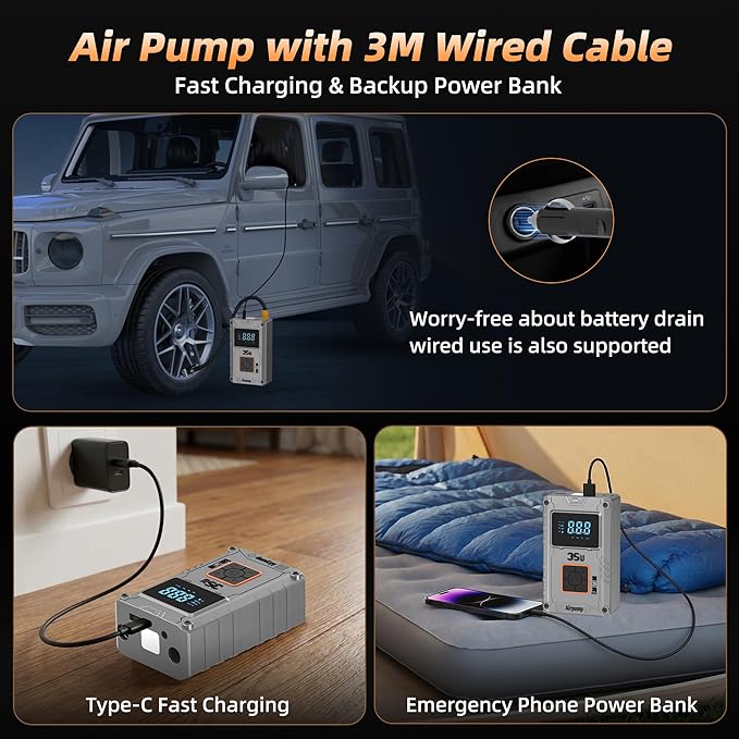 Tire Inflator,150 PSI, Air Compressor, Car Tire Pump, Air Pump for Car Tires, Bike Inflator, Car Accessories for Cars, Motorcycles & Bikes