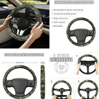 Green Camo Hunting 13 Piece Car Seat Cover Set with Steering Wheel Cover Seatbelt Strap Pad Armrest Pad Cup Coasters Key Chain Automobile Interior Sets Fit for Van Truck SUV Sedan