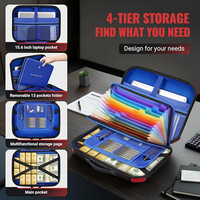 Ytonet Accordion File Organizer, Hard Case Document Box with Combination Lock, Important Document Organizer with Removable Fi
