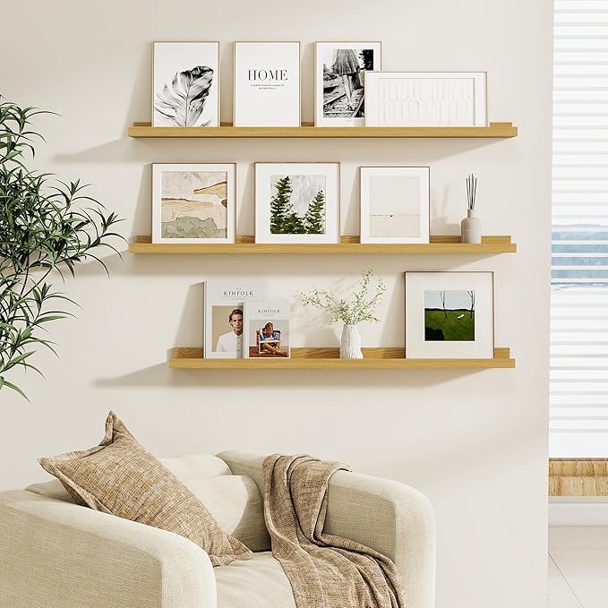 Fun Memories Picture Ledge Shelf, Floating Shelves Set of 4, 48 Inch Picture Shelves for Wall with Ledge, Large Nursery Book 
