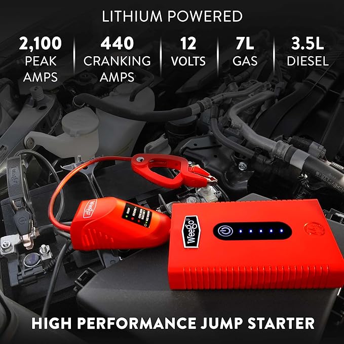 Weego 44s: 2100A Self-Use 12V Lithium Car Battery Jump Starter - USA-Engineered Safe Replacement for Jumper Cables - Car