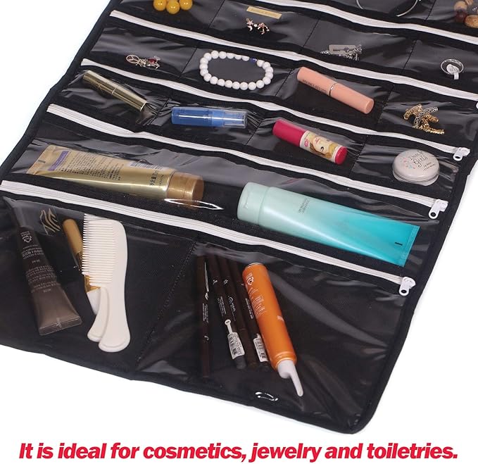 DIOMMELL Hanging Jewelry Organizer 47 Pockets with Zipper for Earrings Necklace Bracelet Ring Accessory Display Storage Bag T