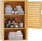 VIAGDO Bathroom Wall Cabinet, Wooden Medicine Cabinet with Single Door and Adjustable Inner Shelf, Bamboo Storage Cabinet Wal