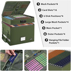 DocSafe File Box with Lock,Multi-Layer Fireproof Document Box Collapsible File Storage Organizer with Pockets/Handle,Portable