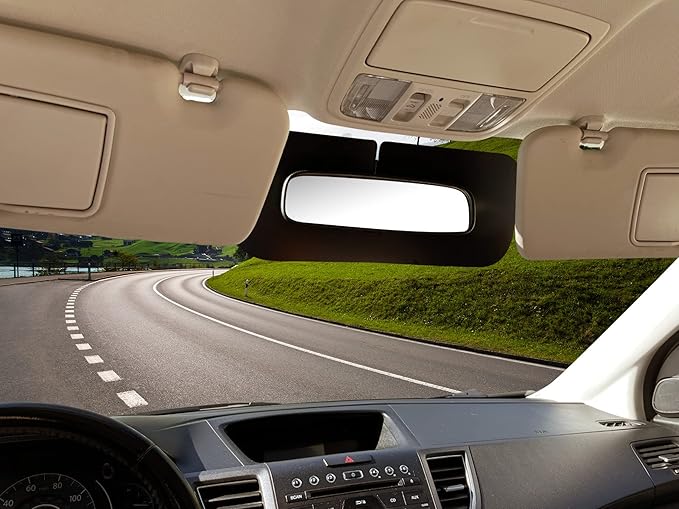 MirrorVisor Rearview Rear View Mirror Sun Visor for Car Mirrors Sunshade Extender Anti-Glare Car Sun Visor Protects from Sun Glare UV Rays Universal for Cars SUVs Vehicles Trucks