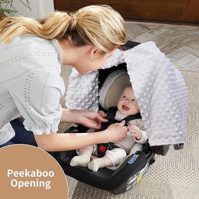 Rquite Car Seat Cover Baby, Carseat Covers for Boy Girl, Minky Infant Car Seat Cover Winter, Peekaboo Opening Car Seat Canopy