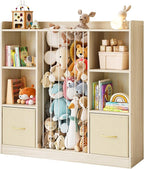 EXPERLAM Toy Storage Organizer with Stuffed Animal Storage, Wooden Toy Organizer & Stuffed Animal Zoo, 6 Cubes Shelf with Rem
