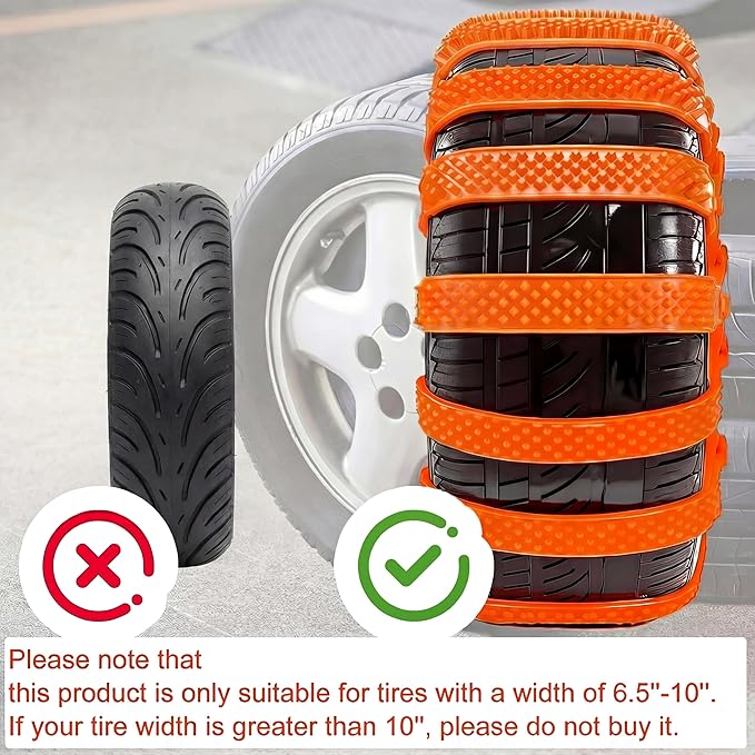 12 Pcs Heavy Duty Anti Skid Snow Tire Chains, Nylon Winter Snow Tracks with 2 Gloves and 1 Hook, Universal Emergency Car Tire