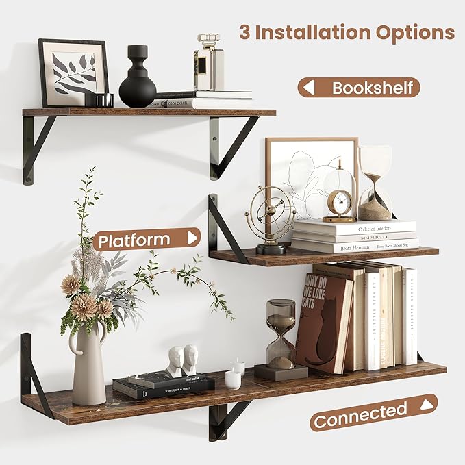 Axeman Floating Shelves for Wall, 16''W x 8''D Wood Floating Shelves Set of 2, 8 Inch Deep Rustic Wall Shelves for Bookshelf 