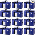 TAILI 12 Pack Dark Blue Extra Large Moving Bags, Heavy Duty Totes with Visible Window, Wrap Around Handles, Great for Space-S