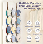 SWTYMIKI Over Door Hat Rack - 3 Packs Metal Hanging Hat Organizer with 12 Hooks Design, Baseball Cap Hanger Organizer Storage