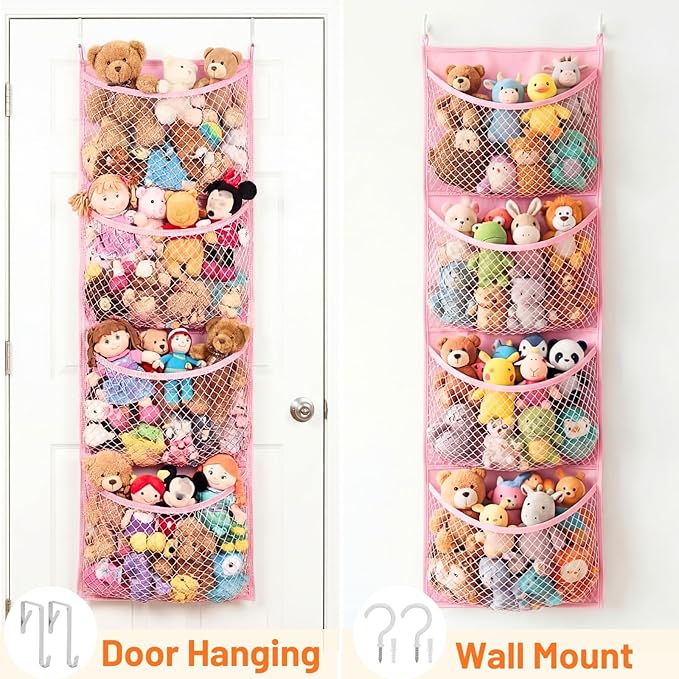 Over The Door Stuffed Animal Storage, Cotton Toy Organizer for Storage Plush Toys,Baby Supplies, Stuffed Animal Holder with 4