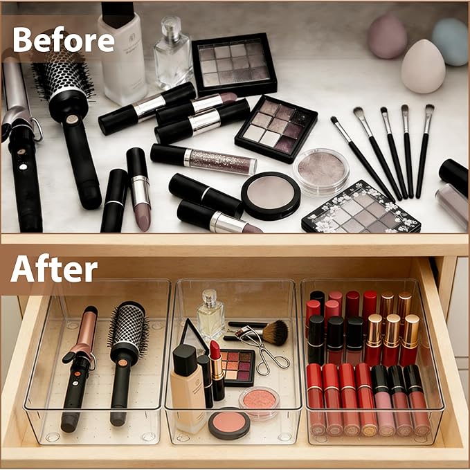 7Pack Desk Drawer Organizers, 6"*9" makeup acrylic drawer organizer trays for vanity, bathroom, office, nightstand, junk for 