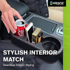 IOKONE Car Cup Holder, Auto Cup Drink Holders，Multifunctional Auto Front Seat Organizer with PU Leather Cover, Gap Filler Storage Box Coin Bucket Console Side Pocket Cell Mobile Phone Holder (Black)