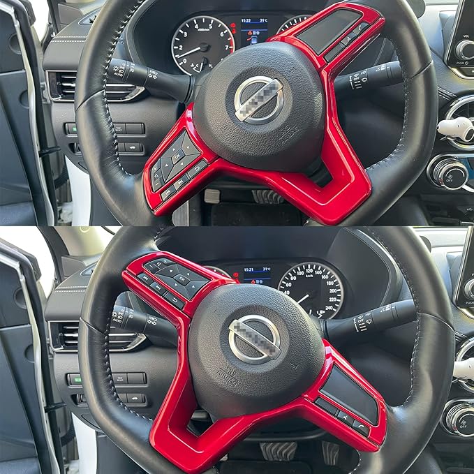 Dark Red Steering Wheel Interior Decoration Cover Trim Accessories for Nissan Altima(2019-2024),for Sentra/Versa(2020-2024),for Leaf/Kicks(2018-2024),for Rogue(2017-2020),for Rogue Sport