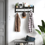 AMBIRD Wall Hooks with Shelf, 26.57 Inch Entryway Wood Coat Hooks for Wall, Coat Rack Wall Mount Rack with 5 Dual Hooks 3 Key