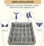 3 Pack 72-Cell Fabric Sock Organizer and Tie Organizer For Men - Fabric Foldable Drawer Divider for Socks, Underwear, Ties an