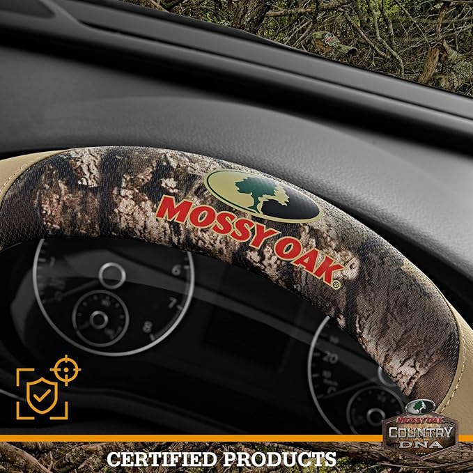 Mossy Oak Full Camo Steering Wheel Cover - Made from Premium Leather, Universal Fit for 14 1/2 to 15 inches - Official Licens