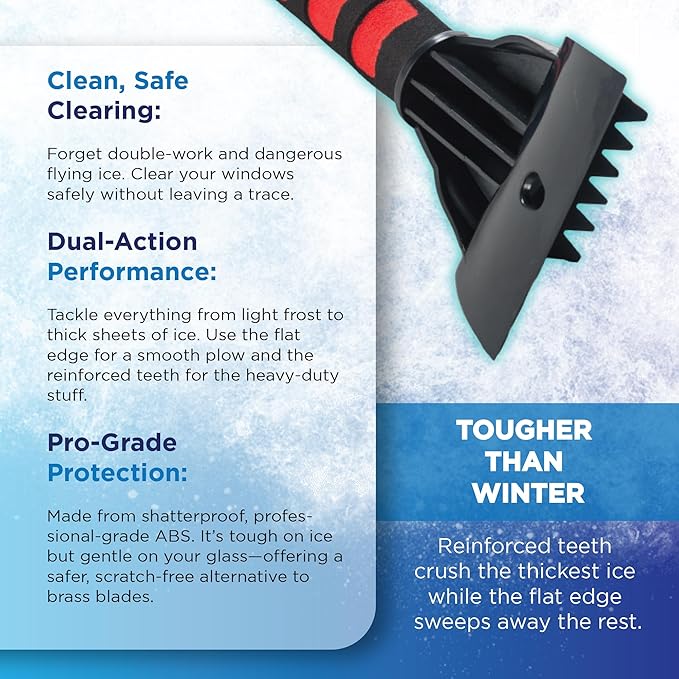 RevHeads Ice Scraper for Car Windshield & Windows - Tough Reinforced Plastic Handle - Chisel Side for Frost, Claw Side for ICY Chunks