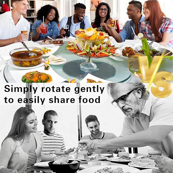 20'' Glass Lazy Susan Turntable Dining Table, 360° Large Round Serving Plate Tabletop Rotating Tray with with 6 Elegance Assi