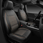 CAR PASS Piping PU Leather Car Seat Cover Full Set,Inside Zipper Design and Reserved Opening Holes,Airbag Compatible,Universal FIT for Car, SUVs,Van,Small Trucks（Full Set, Black & Gold）