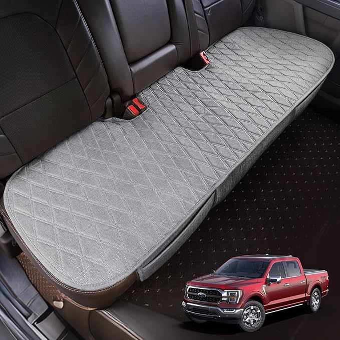 Universal Grey Anti-Slip Rear Car Seat Cover Size L - Faux Linen Bottom Bench Seat Cushion Fits Most of Vehicles Cars Truck S