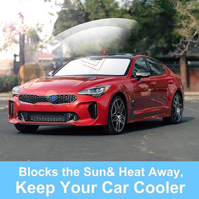 TINGLU Sun Shade for Kia Stinger 2018-2023 Accessories Windshield Sun Shade Window Shade UV Rays Protection Sun Visor Cover with Steering Wheel Sunshade Storage Bag