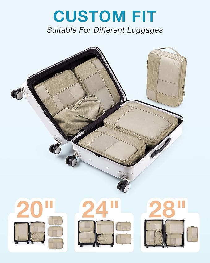 BAGSMART Compression Packing Cubes for Travel, 6 Set Packing Cubes for Carry on Suitcases, Compression Travel Cubes & Suitcas