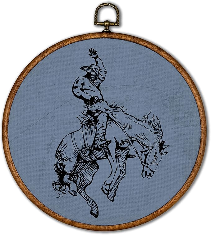 KSDUT Western Cowboy Horse Blue Wall Art Decor - Brown Bucking Southwestern Wall Art Canvas Frame Hanging Prints, Mid Century